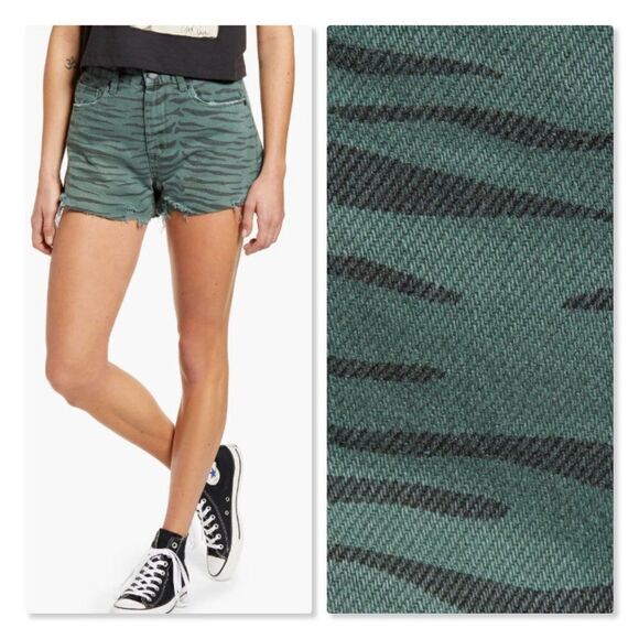 NEW! Blank NYC | Tiger Print High Waist Denim Shorts - [size 31 in Green] - Picture 1 of 13